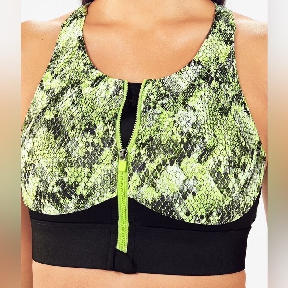 FABLETICS Women’s No-Bounce Sport Bra Zip Up Medium Animal Print